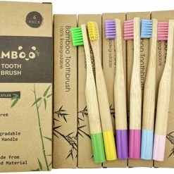 Hete verkoop 🥰 BAMBOO - Bamboe Tandenborstel Kinderen - Set Van 6 Stuks - Biologisch Afbreekbaar - Duurzaam - Plasticvrij - Recyclebaar - BPA-vrij 💯