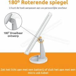 Groothandel π DynaGoods Make-up Spiegel Met LED Verlichting - Staande Spiegel - Met 2 Vergrootspiegels - 180° Draaibaar – Op Batterijen En USB (kabel Incl) - Leuk Cadeau π 9 Groothandel π DynaGoods Make-up Spiegel Met LED Verlichting - Staande Spiegel - Met 2 Vergrootspiegels - 180° Draaibaar – Op Batterijen En USB (kabel Incl) - Leuk Cadeau π -La Roche Shop 550x519 6