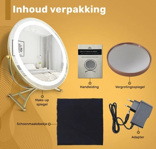 Promo ✔️ Great’s® Great's® Make Up Spiegel Met LED Verlichting - Visagie Spiegel Rond - Incl. Close Up 10x - Goud 👏 8 Promo ✔️ Great’s® Great's® Make Up Spiegel Met LED Verlichting - Visagie Spiegel Rond - Incl. Close Up 10x - Goud 👏 - Afbeelding 6