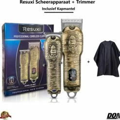 Hete verkoop 🎉 RESUXI Luxe Goude - 3 In 1 Set - Tondeuse + Haar Trimmer - Inclusief Kapmantel - Scheerapparaat + Hair Clipper - Mannen - Haartrimmer - Baard - Hoofdhaar - Snel Opladen - Draadloos - Trimmerset - Opzetstukken : 0,5mm, 1,5mm, 3mm, 6mm, 9mm, 12mm ❤️