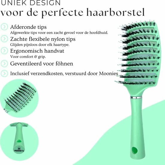 Coupon 🥰 MOONIE'S® Anti-Klit Haarborstel - Haarborstel - Curved - Föhn Haarborstel - Groen 🌟 4 Coupon 🥰 MOONIE'S® Anti-Klit Haarborstel - Haarborstel - Curved - Föhn Haarborstel - Groen 🌟 - Afbeelding 2