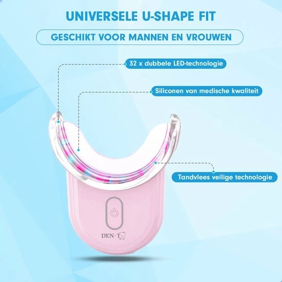 Uitgang ๐ DEN-T® U-shape PRO - Tandenbleekset - 32 LED - Zonder Peroxide - Tandenbleken - Teeth Whitening - Roze - ๐ฅ 4 Uitgang ๐ DEN-T® U-shape PRO - Tandenbleekset - 32 LED - Zonder Peroxide - Tandenbleken - Teeth Whitening - Roze - ๐ฅ - Afbeelding 2
