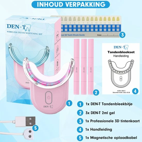 Uitgang ๐ DEN-T® U-shape PRO - Tandenbleekset - 32 LED - Zonder Peroxide - Tandenbleken - Teeth Whitening - Roze - ๐ฅ 8 Uitgang ๐ DEN-T® U-shape PRO - Tandenbleekset - 32 LED - Zonder Peroxide - Tandenbleken - Teeth Whitening - Roze - ๐ฅ - Afbeelding 6