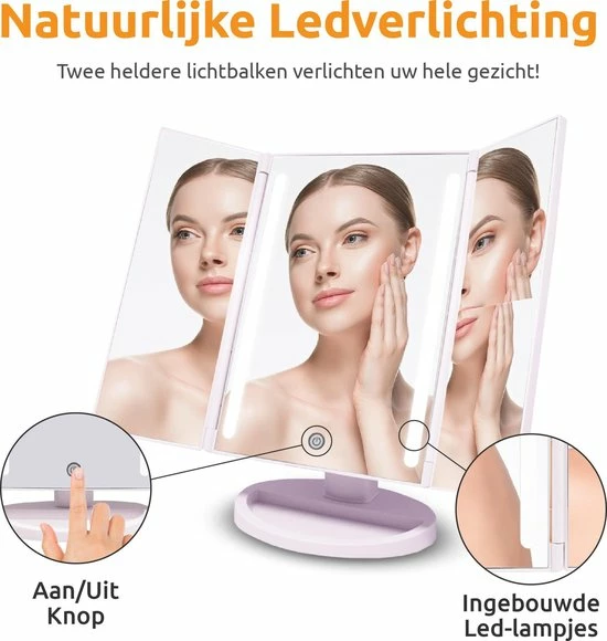 Groothandel π DynaGoods Make-up Spiegel Met LED Verlichting - Staande Spiegel - Met 2 Vergrootspiegels - 180° Draaibaar – Op Batterijen En USB (kabel Incl) - Leuk Cadeau π 5 Groothandel π DynaGoods Make-up Spiegel Met LED Verlichting - Staande Spiegel - Met 2 Vergrootspiegels - 180° Draaibaar – Op Batterijen En USB (kabel Incl) - Leuk Cadeau π - Afbeelding 3