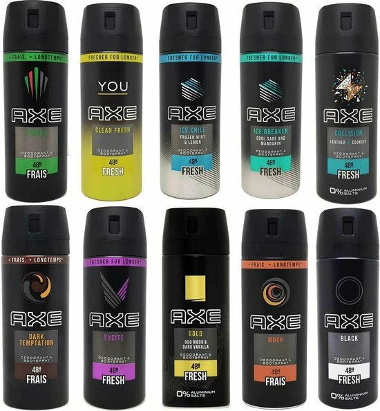 Flash-uitverkoop 𧨠AXE Deodorant Spray MIX - Voordeelverpakking - Excite/ Black / Africa / Dark Temptation / Collison Leather&Cookies / Gold / You Clean Fresh / Musk / Ice Breaker / Ice Chill 𧨠3 Flash-uitverkoop 𧨠AXE Deodorant Spray MIX - Voordeelverpakking - Excite/ Black / Africa / Dark Temptation / Collison Leather&Cookies / Gold / You Clean Fresh / Musk / Ice Breaker / Ice Chill π§¨