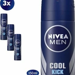 Gloednieuw ✔️ NIVEA MEN Cool Kick Deodorant Spray - 3 X 150 Ml - Voordeelverpakking 😍