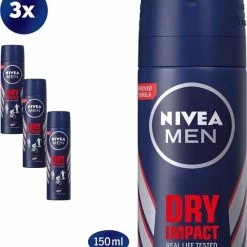 Korting 🌟 NIVEA MEN Dry Impact Deodorant Spray - 3 X 150 Ml - Voordeelverpakking ⭐