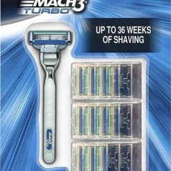 Begroting 🎁 Gillette Mach3 Turbo Scheerapparaat + 12 Navulmesjes 🔥